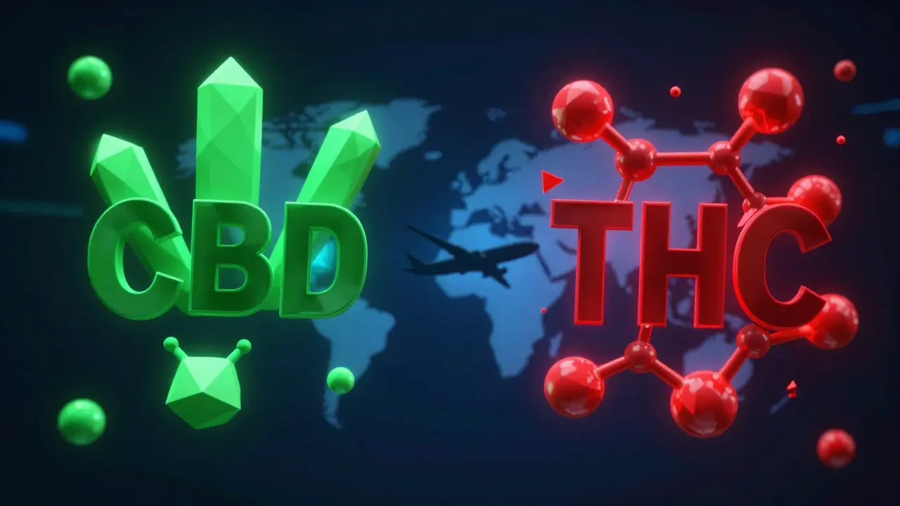 Abstraktní vizualizace rozdílu mezi CBD a THC v letectví
