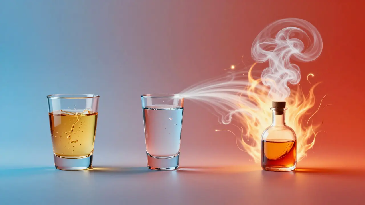 Abstraktní vizuální srovnání síly různých alkoholických nápojů