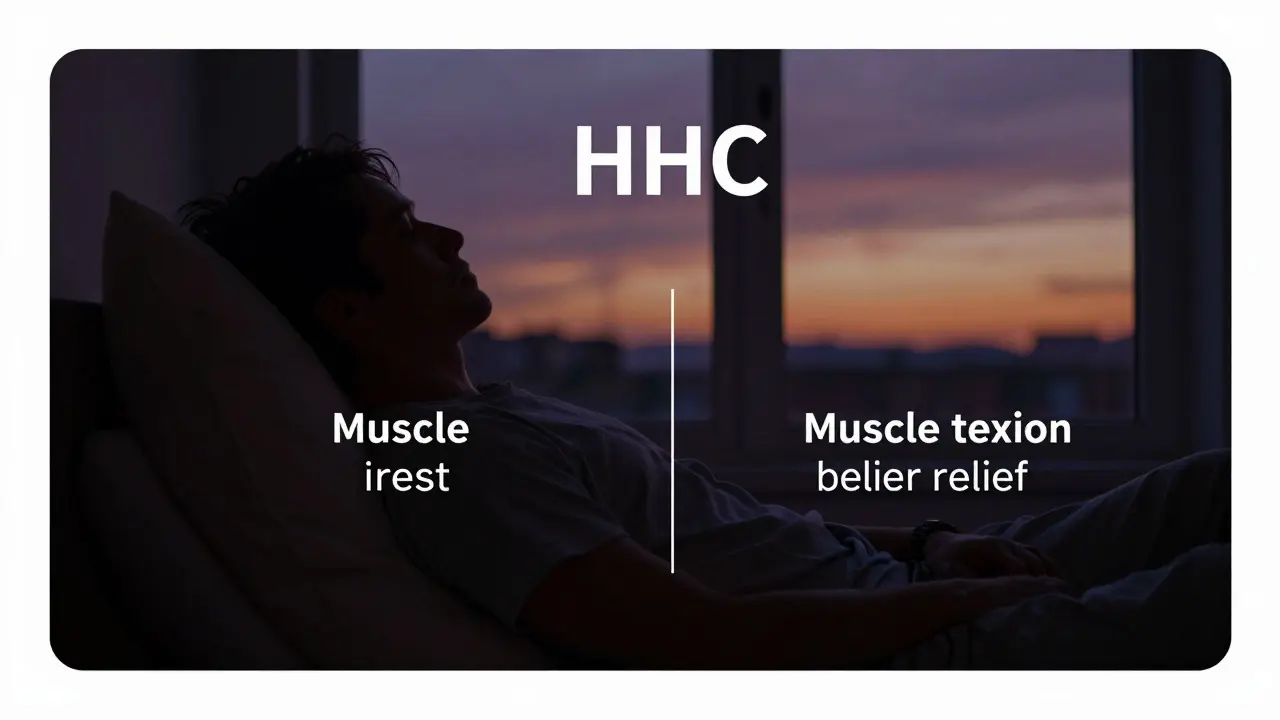 Osoba relaxující při soumraku, představující uklidňující účinek HHC