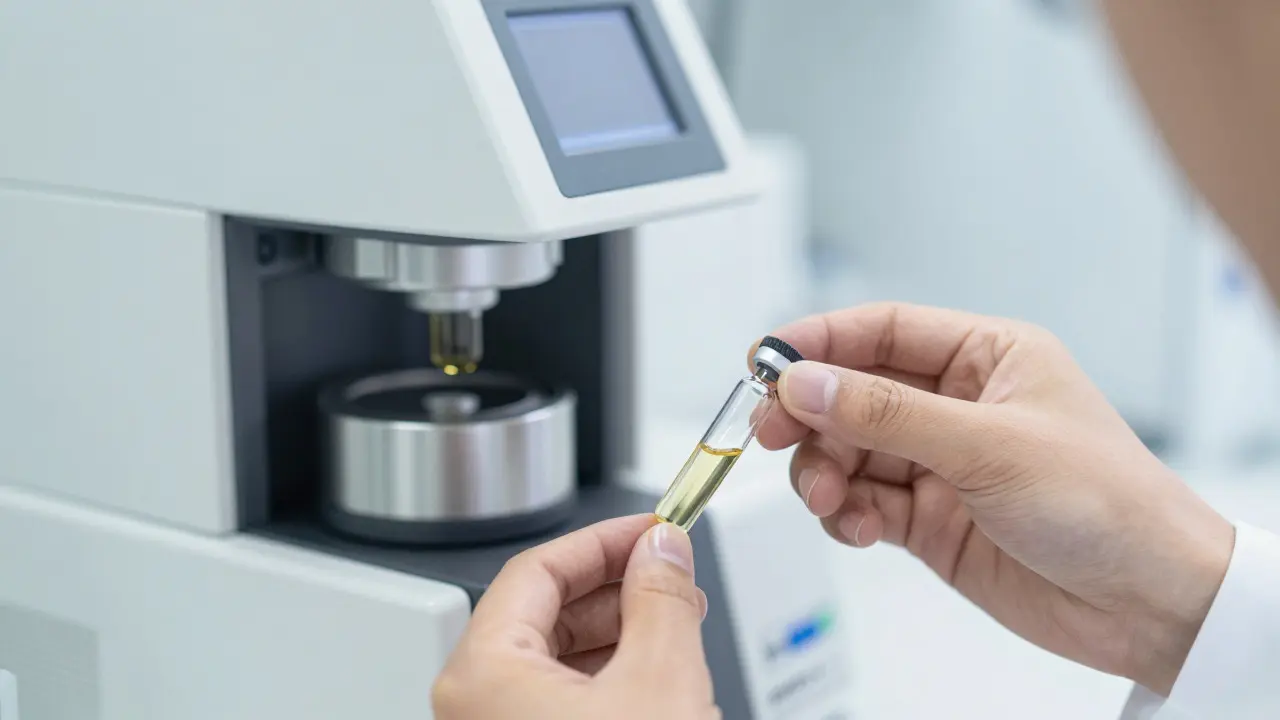 Vědec v laboratoři zkoumající čistý extrakt CBD z Austrálie